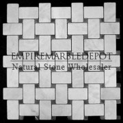 Bianco Carrara Marble Basketweave Mosaic Tile Black Marquina Dots Tumbled