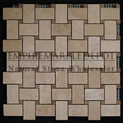 Classic Ivory Travertine Basketweave Mosaic Tile with Noce Travertine Dots Honed