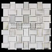 Calacatta Gold Italian Marble Basketweave Mosaic Tile with Calacatta Oro Dots Honed