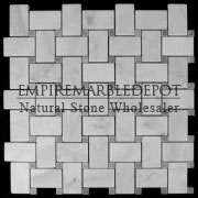 Bianco Carrara Marble Basketweave Mosaic Tile Bardiglio Gray Dots Polished