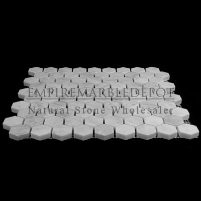 Carrara Marble Italian White Bianco Carrera 1 inch Hexagon Mosaic Honed