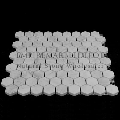 Carrara Marble Italian White Bianco Carrera 1 inch Hexagon Mosaic Polished