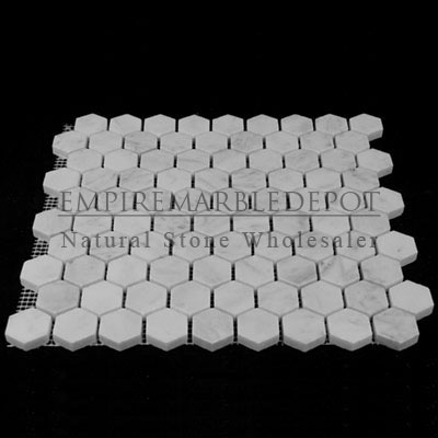 Carrara Marble Italian White Bianco Carrera 1 inch Hexagon Mosaic Tumbled