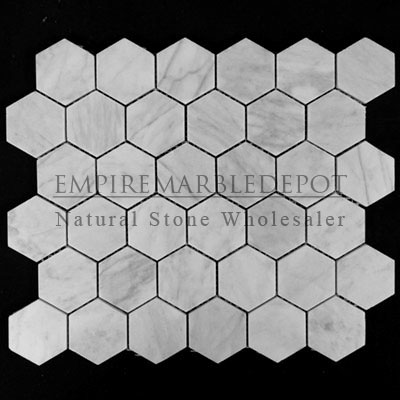 Carrara Marble Italian White Bianco Carrera 1 inch Hexagon Mosaic Polished