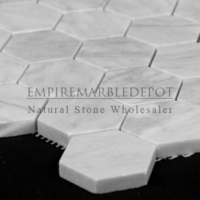 Carrara Marble Italian White Bianco Carrera 1 inch Hexagon Mosaic Polished