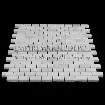 Carrara Marble Italian White Bianco Carrera Herringbone Mosaic Tile Polished