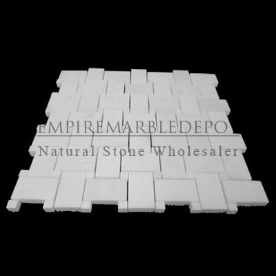 Bianco Dolomiti Marble Italian White Dolomite Basketweave Mosaic Tile with Dolomite Dots Polished