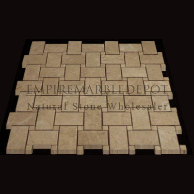 Crema Marfil Marble Basketweave Mosaic Tile with Crema Marfil Dots Polished