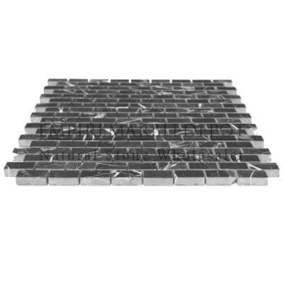 Nero Marquina Black Marble Herringbone Mosaic Tile Polished