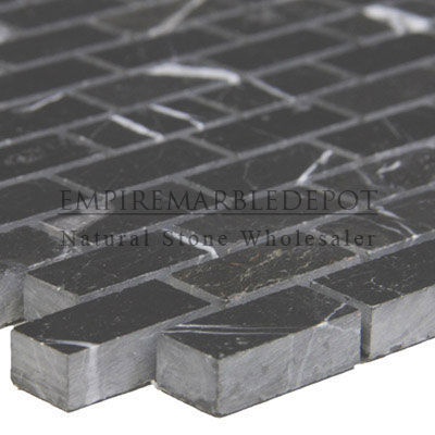 Nero Marquina Black Marble Herringbone Mosaic Tile Polished